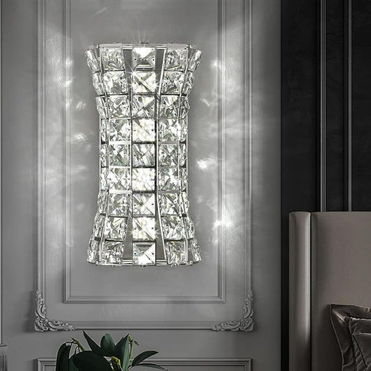 Crystal Wall Light Fixtures,Modern Chrome Wall Lamp with Clear K9 Crystals,Luxury Crystal Wall Sconces for Living Room Bedroom Bathroom Hallway Doorway Stairway,Bedside
