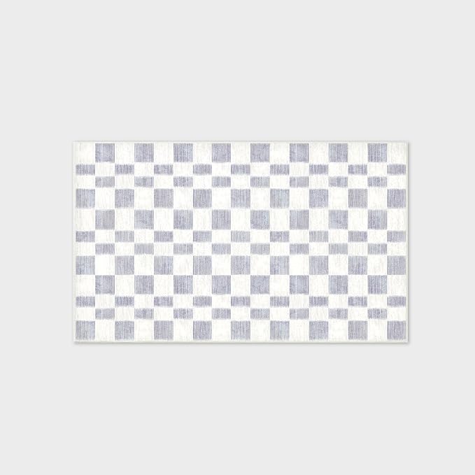 EVERGRACE Checkered Plaid Area Rug 3x5, Soft Fuzzy Faux Wool Rugs Washable Anti Slip Rugs Small Rug Carpet for Entryway Bedroom Living Room Hallway Kitchen Dining Room and Laundry Room, Light Gray