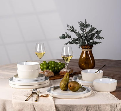 AmorArc Ceramic Dinnerware Sets for 4, 12 Piece Stoneware Plates and Bowls Set, Scratch Resistant Plates Set, Dishwasher & Microwave Safe Dishes - Service for 4