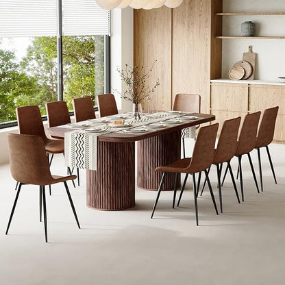 79" Dining Table Set for 10,Large ectangular Kitchen Table Set for 10 with Cushioned Chairs,Modern Mid-Century Wood Dining Room Table Set for 10,Ideal for Dining & Gatherings (Walnut)