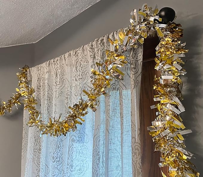 Anderson's Metallic Gold & Silver Tinsel Twist Garland, 25ft Holiday Decoration, Christmas Tree Trim, Parade Float Decor, Party Supplies, Halloween, Graduation, Indoor/Outdoor Event Garland