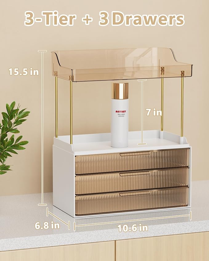 Bathroom Organizers and Storage, Makeup Organizer (Sturdy Durable Attractive), Ideal for Vanity, Countertop, Counter, Perfume, Skincare, Cabinet, Cosmetic, Dresser Organizer (Gold)