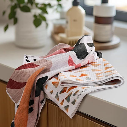 RECYCO Waffle Kitchen Towels Set of 2 Quick Dry Microfiber Sustainable Lightweight Hand Towels Boho Oasis 16x28
