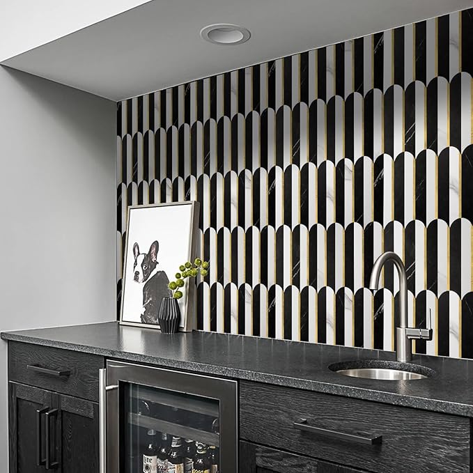 Vamos Tile Peel and Stick Backsplash Seamless Tile,Stick on Backsplash for Kitchen and Bathroom,Marble Look PVC Mixed Metal Gold Self Adhesive Metal Mosaic Tiles (10 Sheets)