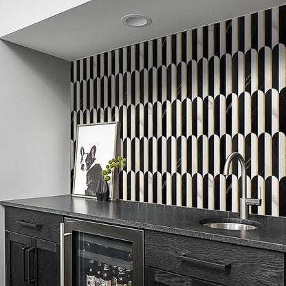 Vamos Tile Peel and Stick Backsplash Seamless Tile,Stick on Backsplash for Kitchen and Bathroom,Marble Look PVC Mixed Metal Gold Self Adhesive Metal Mosaic Tiles (10 Sheets)