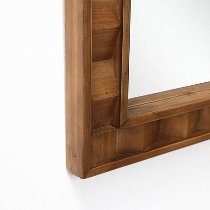 LuxenHome Arched Wall Mirror, 30.4"x18.5" Solid Wood Framed Rustic Farmhouse Decorative Wooden Mirrors, Wall Mounted Hanging Accent Entryway Mirror for Bathroom, Living Room, Bedroom Home Decor