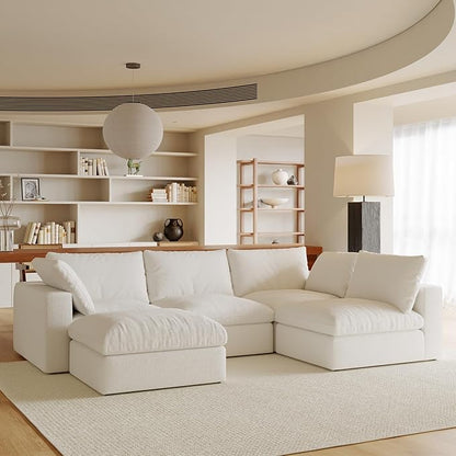 Acanva Oversized Modular Sectional Cloud Couch, Free Combination Minimalist Sofa with Shredded Latex Filled Cushion and Removable Slipcovers for Living Room, Home Office, Ottoman