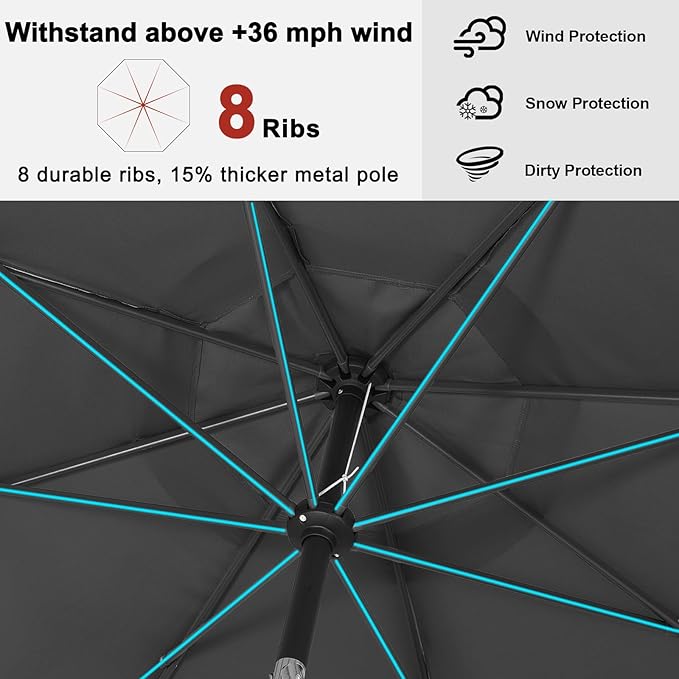 ABCCANOPY 10ft Scalloped Patio Umbrella, Outdoor Table Umbrella with Tilt and Crank, Fiberglass Ribs Deck Umbrella for Patio, Pool, Garden, Picnic (Dark Gray)