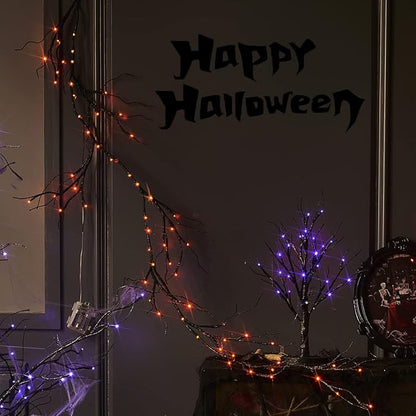 Fudios Lighted Halloween Garland with 120 Orange and Purple LED Fairy Lights for Mantle, Halloween Black Garland with Lights 8 Functios Battery Operated 6FT Indoor Outdoor Home Wall Decoration