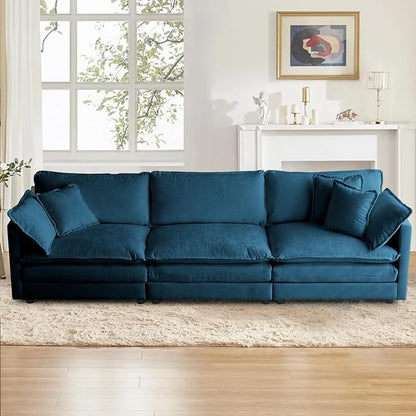 SoarFlash Chenille Sectional Sofa, Comfy Modular Loveseat Sofa, Modern 3-Seat Couch Deep Seat Sofa Set for Living Room,Deep Blue