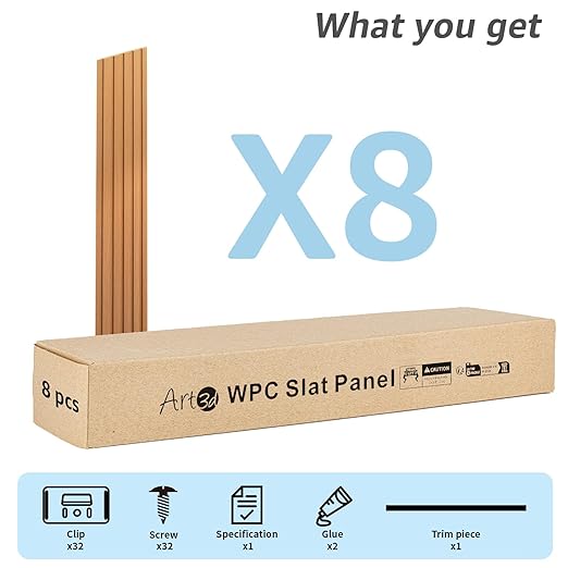 Art3d WPC Slat Wall Panels, 8-Pack 108 x 6 Inch 3D Wall Accents for Interior Wall Decor, Living Room, Bedroom, Boxwood