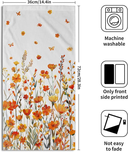 Watercolor Orange Daisy Hand Towels Autumn Floral Botanical Decorative Thanksgiving Seasonal Kitchen Spa 28x14