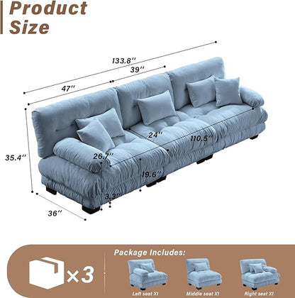SoarFlash 133.8” Sectional Sofa 3 Seat Couch, L Shaped Modern Sofa with Solid Wood Legs, Couches Sofas for Living Room Apartment, Comfortable Small Couches for Small Spaces, Blue