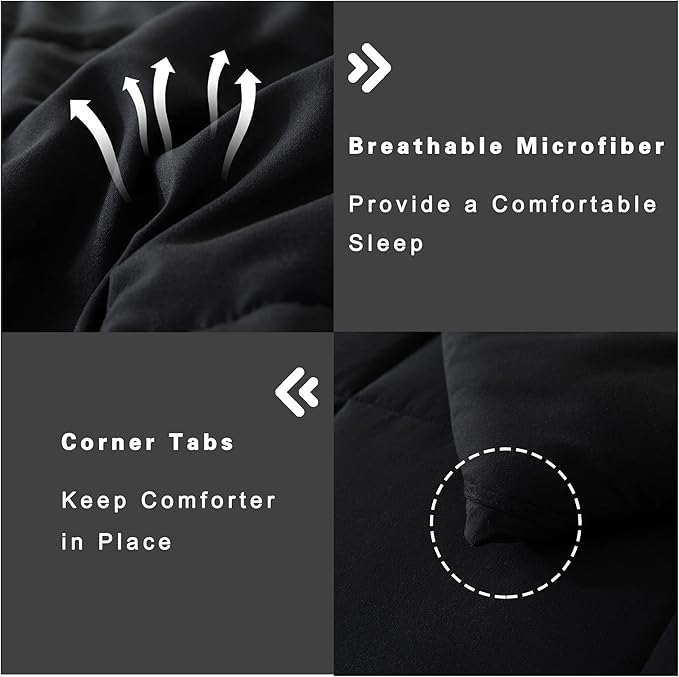 DOWNCOOL Twin Comforter Set -All Season Bedding Comforters Sets with 1 Pillow Case -2 Pieces Bed Set Down Alternative Comforter Set -Black Twin Bedding Sets(64"x88")