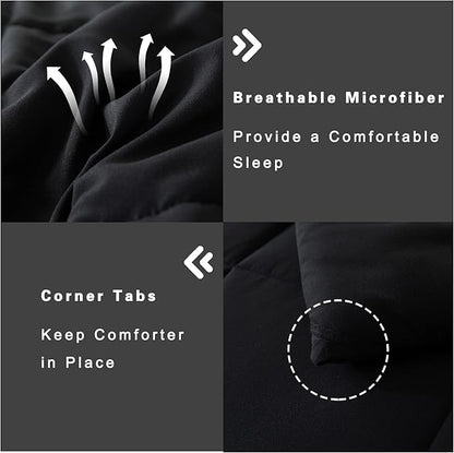 DOWNCOOL Twin Comforter Set -All Season Bedding Comforters Sets with 1 Pillow Case -2 Pieces Bed Set Down Alternative Comforter Set -Black Twin Bedding Sets(64"x88")