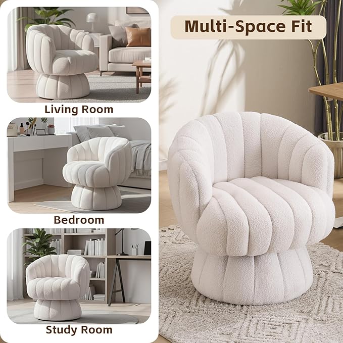 Vanity 360-Degree Swivel Accent Chair - Mid Century Modern Plush Round Makeup Chair, Relaxing Comfy Lounge Arm Chair, Idear for Living Room, Bedroom (Mustard, Velvet Fabric)