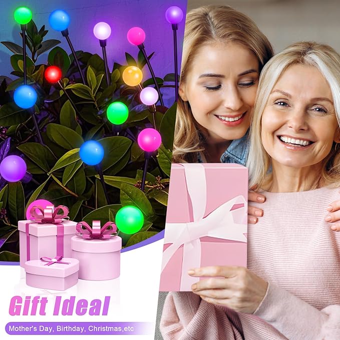 Solar Garden Lights Outdoor Decor, 24 LEDs Solar Firefly Light, Multicolor Changing RGB Swaying Lights Outdoor Waterproof, 4 Pack 6 Heads Christmas Garden Decorative for Yard Patio Pathway Lawn Decor