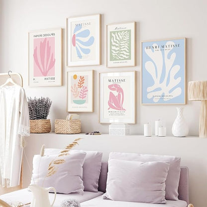 Henri Matisse Wall Art Prints Pink Blue Canvas Wall Decor Aesthetic Pictures Wall Art Danish Pastel Painting Henri Matisse Poster Trendy Artwork for Bedroom 8x10 Inch Unframed Set of 6