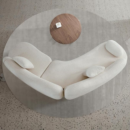 128" Luxury Curved Sectional Sofa with Ottoman, 6-Seater Boucle Couch Cloud Like Modular Sofa, Curved Sofas for Living Room, Luxury Couches with Butterfly Backrest Pillows (White)