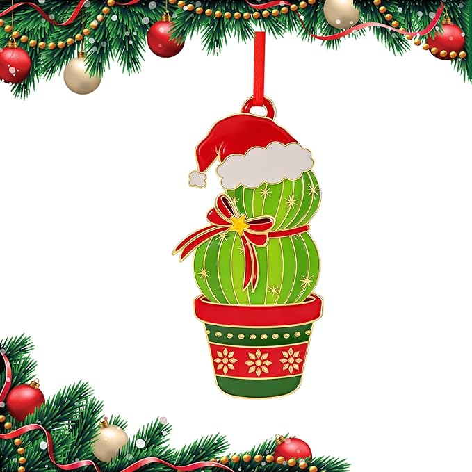 Cactus Christmas Ornaments 2025 for Holiday Party Decor, Metal Ornament for Home, Xmas Gift Cute Tree Decorations