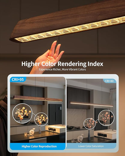 71" Wood Linear Pendant Light, Dimmable Kitchen Island Lighting with Remote, 30W LED Island Lights for Kitchen, Adjustable Linear Chandelier for Dinning Room Light Fixture, Bar, Pool Table - Walnut