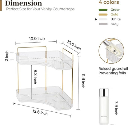 Aveniee Corner Bathroom Counter Organizer, Bathroom Countertop Shelf Makeup Organizer for Vanity Perfume Corner Storage (2 Tiers, White)