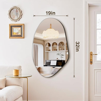 FICTOR Irregular Asymmetrical Wall Mirror, 32" x 19" Modern Decorative Mirror for Entryway, Bathroom, Bedroom, Living Room, Dining Room