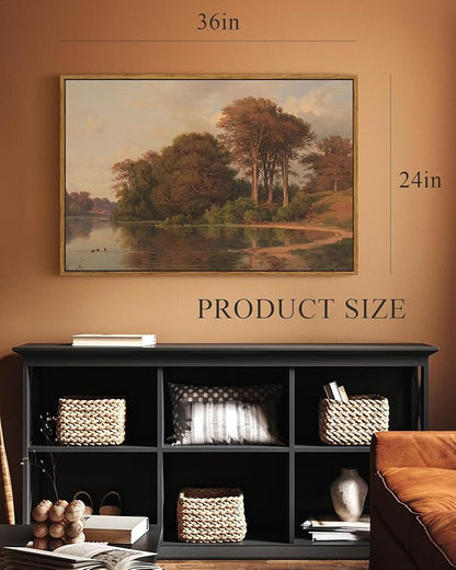 ARPEOTCY Vintage Framed Canvas Wall Art, Living Room Autumn Scenery Pictures Fall Wall Decor, Large Prints Art, Kitchen Landscape Paintings Farmhouse Retro Country Home Decorations, 24x36 Inch