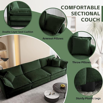 SoarFlash Chenille Sectional Sofa, Comfy Modular Loveseat Sofa, Modern 3-Seat Couch Deep Seat Sofa Set for Living Room,Green