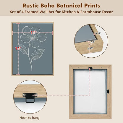 DAJONART Neutral Botanical Wall Art Set of 4,Terracotta & Sage Green Abstract Prints Framed Canvas for Boho, Japandi, and Earth Tone Home Decor, Abstract Earth-Tone Boho Botanical Canvas Art,11x14 in