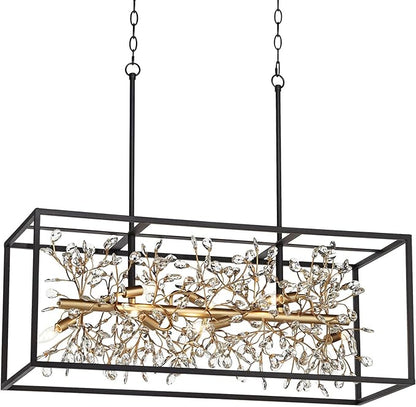 Possini Euro Design Carrine Black Painted Gold Linear Pendant Chandelier 38 1/2" Wide Modern Clear Crystal 8-Light Fixture Dining Room House Foyer Entryway Bedroom Kitchen Island Hallway Ceilings