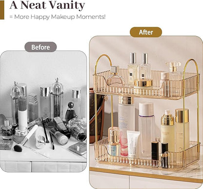 Aveniee Bathroom Counter Organizer, 2 Tier Perfume Skin Care Countertop Storage Shelf, Vanity Makeup Tray for Cosmetic Skincare Lotion, Gold