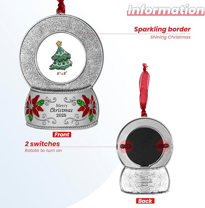 2025 Christmas Ornaments 2 inch Picture Frame Metal Hanging Pendant for Tree Small Decorative Keepsake, Display Photo for Baby and Pet (Crystal Ball Silver(2025))