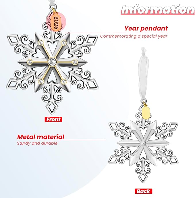 Christmas Tree Ornaments – 2025 Snowflake Hanging Pendant of Car Charm Holiday Decorative Keepsake Gift Home Decor (1 Pieces-B (2025))
