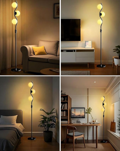 Dimmable Globe Floor Lamp Black Standing Lamps with 3 Soft Warm White 3000K Bulbs, Mid Century Modern Floor Lamp for Living Room Bedroom Home Decor