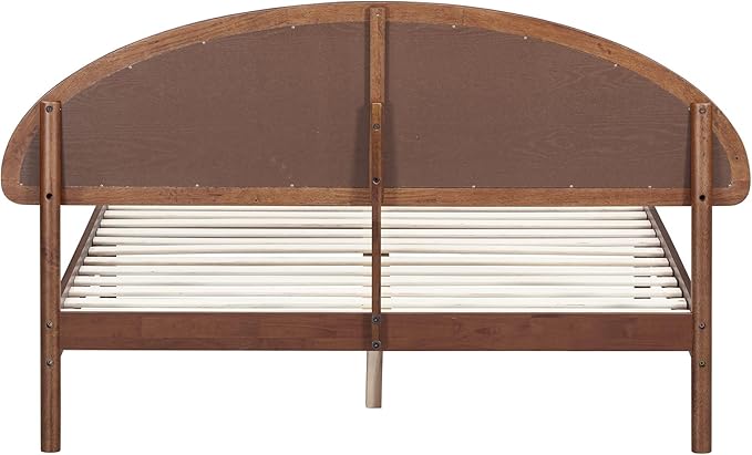 NTC Gem Wooden Bed Frame with Headboard and Natural Rattan, Solid Oak/Rubber Wood Foundation with Silent Slats, 1000 Lb Capacity, Effortless Assembly (Natural Cane - Dark Walnut, Queen)