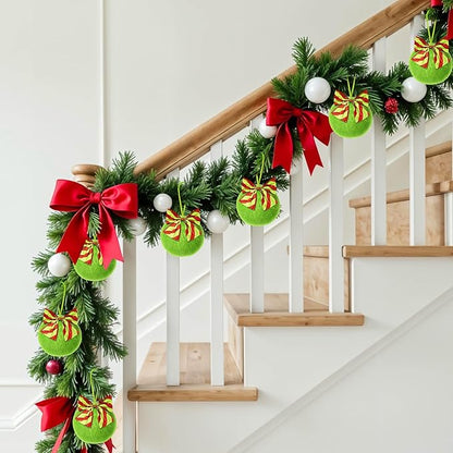 12 Pcs Lime Green Furry Christmas Ball Ornaments，3.15 Inch Xmas Tree Green Christmas Hanging Decorations Soft Faux Fur Pom Pom Ball Ornaments for Home Party Supplies Fireplace Mantel Wall Decor