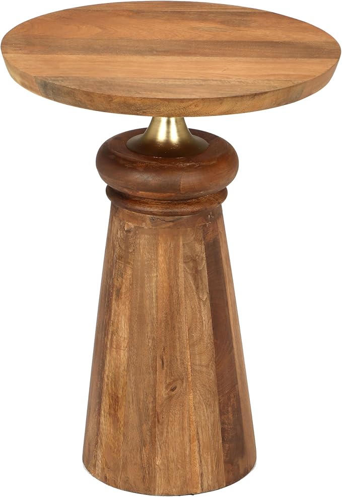 Christopher Knight Home Isant Wood End Table, Small Drink Table, Indoor Round Top Side Table, Modern Solid Wood Accent Table Coffee Table for Living Room Bedroom or Small Spaces, Gold+Natural