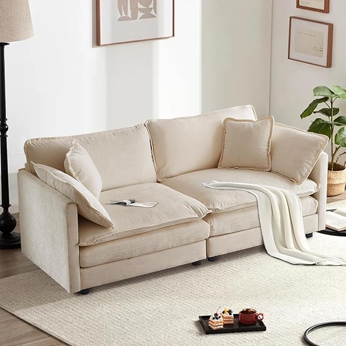 SoarFlash Chenille Sectional Sofa, Comfy Modular Loveseat Sofa, Modern 2-Seat Couch Deep Seat Sofa Set for Living Room,Light Coffee