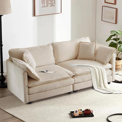SoarFlash Chenille Sectional Sofa, Comfy Modular Loveseat Sofa, Modern 2-Seat Couch Deep Seat Sofa Set for Living Room,Light Coffee