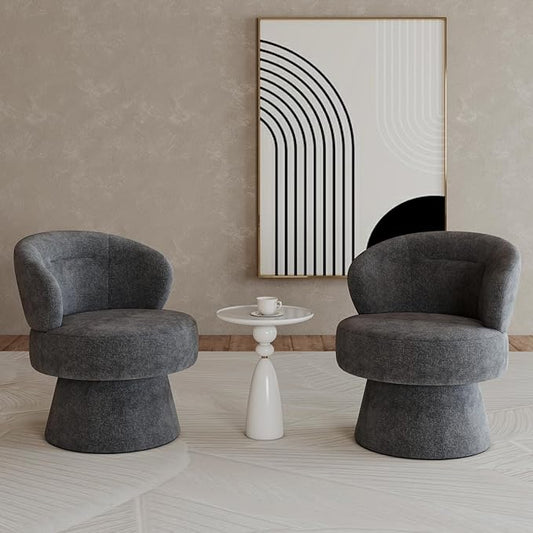 360° Swivel Accent Chairs Set of 2, Modern Chenille Upholstered Boucle Dining Chair with Back, Vanity Chair Accent Armchair Side Chairs for Dining/Living Room, Bedroom, Gray