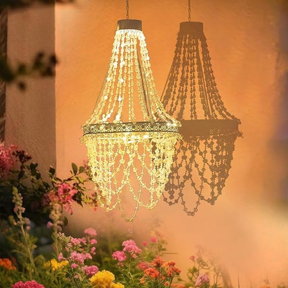 Solar Hanging Crystal Chandelier Outdoor Garden Decorative Lights Powerful Lithium Battery 54 Warm White LEDs Waterproof Hanging Lantern for Christmas Garden, Yard, Patio, Gazebo, Party, Wedding