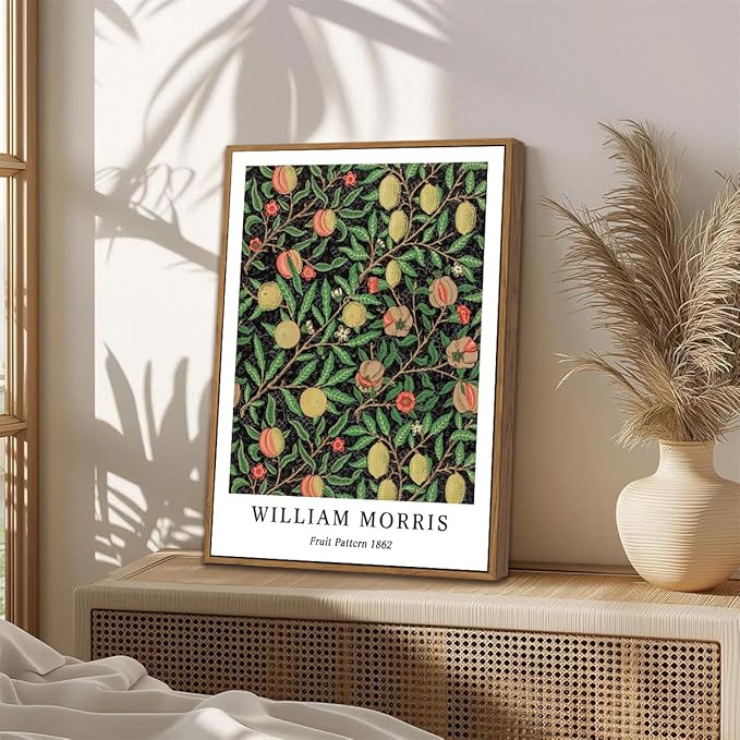 ILLBDR William Morris Framed Wall Art Vintage Botanical Canvas Wall Art Set of 3 Gold Strawberry Thief Prints Cotton Artwork Birds Pictures Decor for Bedroom Living Room 16x24 Inch