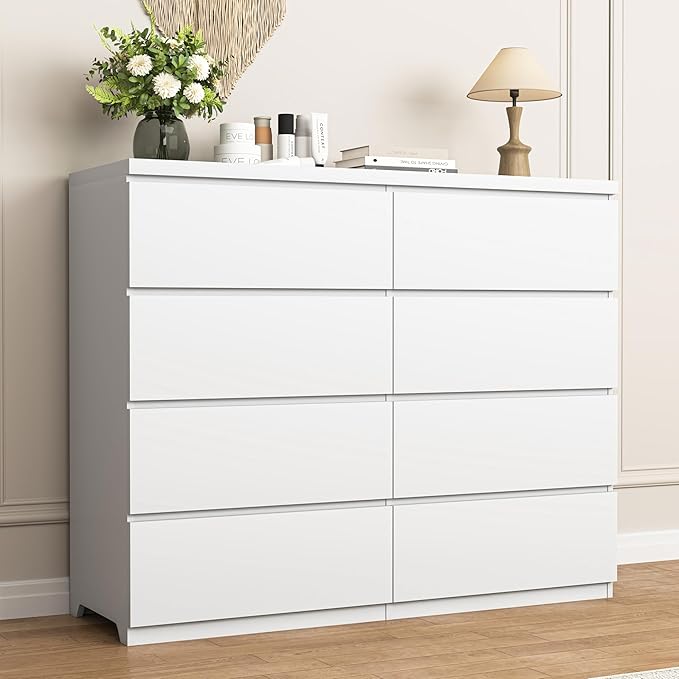 Dresser for Bedroom,Modern Large Wood Dresser,8 Chest of Drawers,Living Room,Hallway,Entryway,TV Stand Drawer Organizer(White)