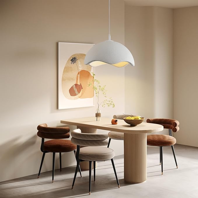 JAYMP 40cm Modern Pendant Light for Dining Room Kitchen Island Light Hanging Lamp E26 Base Japanese Wabi-Sabi Style Bird Nest Shape Lighting Fixture,1 Pack(Matte White,D Shape, 40cm/15.7inch)