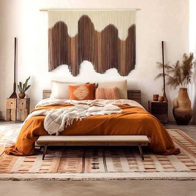 IOWER Macrame Wall Hanging Brown Dip-Dyed Large Handmade Macrame Cord Fiber Art Boho Wall Decor for Bedroom Living Room 57" W x 39" L