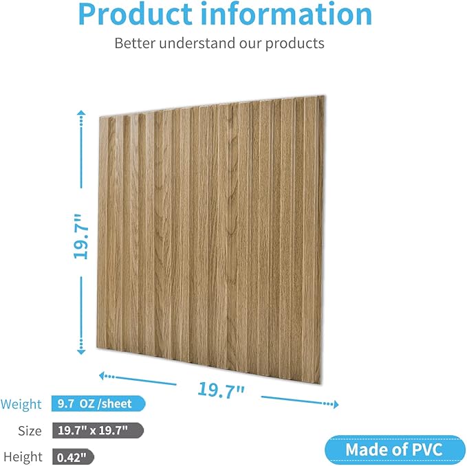 Art3d Slat Wall Panel, 3D Fluted Textured Panel 12-Tile 19.7 x 19.7in. - Walnut