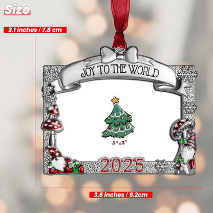 2025 Christmas Ornaments 3x2 inch Picture Frame Metal Hanging Pendant for Tree Small Decorative Keepsake, Display Photo for Baby and Pet (Gnome (2025))