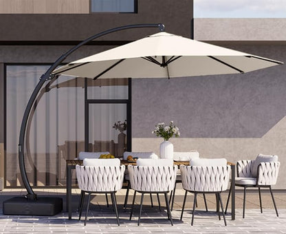 Kingdura 12ft Offset Cantilever Patio Umbrella with Base Included, Large Round Aluminum Outdoor Umbrella, 360° Rotation & Infinite Tilt, Heavy Duty Frame for Deck Pool Backyard, Creamy White