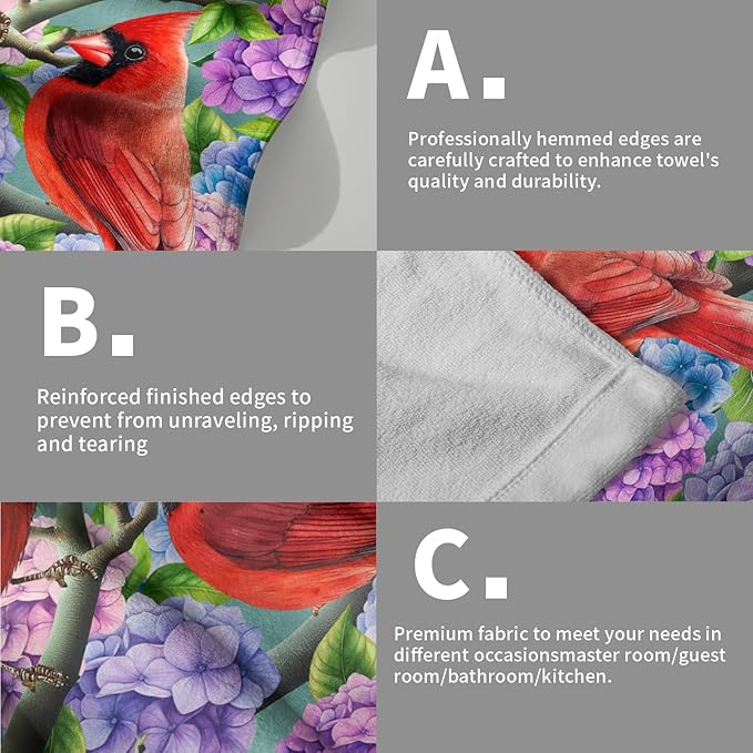 Hummingbird Hydrangea Set of 2 Floral Cardinal Spring Summer Kitchen Dish Towels Farmhouse Fingertip Towels 28.3x14.4
